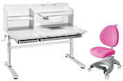 Комплект парта Iris II Grey + кресло Cielo Grey + чехол для кресла в подарок Розовый. Растущие парты, парты-трансформер для дома и школы. За такой партой школьник будет учиться на отлично ⭐⭐⭐⭐⭐