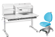 Комплект парта Iris II Grey + кресло Cielo Grey + чехол для кресла в подарок Голубой. Растущие парты, парты-трансформер для дома и школы. За такой партой школьник будет учиться на отлично ⭐⭐⭐⭐⭐
