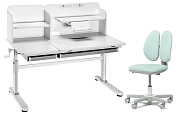 Комплект парта Iris II Grey + кресло Mente Grey + чехол для кресла в подарок Зелёный. Растущие парты, парты-трансформер для дома и школы. За такой партой школьник будет учиться на отлично ⭐⭐⭐⭐⭐